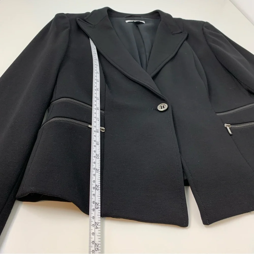 Marella Blazer Black Zip Accents Button Sz 12 Classic Elegant Office Italy - Picture 7 of 14
